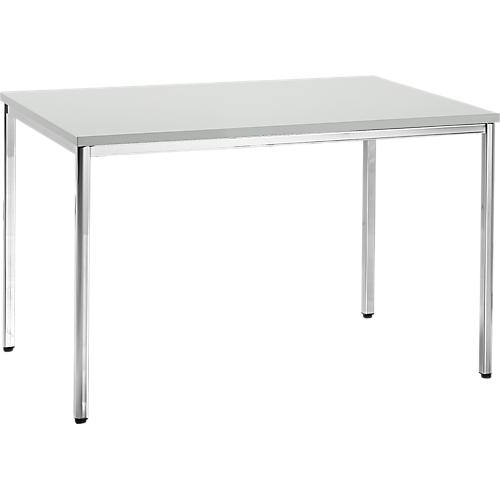 Konferenztisch, bis 4 Personen, Rechteck, 4-Fuß Quadratrohr, B 1200 x T 800 x H 720 mm, lichtgrau/chromsilber