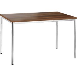 Konferenztisch, bis 4 Personen, Rechteck, 4-Fuß Quadratrohr, B 1200 x T 800 x H 720 mm, Walnuss/chromsilber Konferenztisch, bis 4 Personen, Rechteck, 4-Fuß Quadratrohr, B 1200 x T 800 x H 720 mm, Walnuss/chromsilber