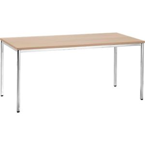 Konferenztisch, bis 6 Personen, Rechteck, 4-Fuß Quadratrohr, B 1600 x T 800 x H 720 mm, Buche/chromsilber Konferenztisch, bis 6 Personen, Rechteck, 4-Fuß Quadratrohr, B 1600 x T 800 x H 720 mm, Buche/chromsilber