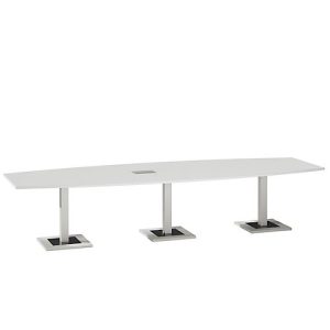 Konferenztisch, mit Tischanschlussfeld, bis 12 Personen, Boot, Standfuß, B 3500 x T 1200 x H 720-820 mm, weiß/silber Konferenztisch, mit Tischanschlussfeld, bis 12 Personen, Boot, Standfuß, B 3500 x T 1200 x H 720-820 mm, weiß/silber