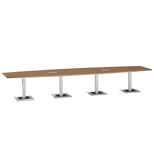 Konferenztisch, mit Tischanschlussfeld, bis 14 Personen, Boot, Standfuß, B 4500 x T 1200 x H 720-820 mm, Kirsche Romana/silber