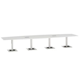 Konferenztisch, mit Tischanschlussfeld, bis 14 Personen, Boot, Standfuß, B 4500 x T 1200 x H 720-820 mm, weiß/silber Konferenztisch, mit Tischanschlussfeld, bis 14 Personen, Boot, Standfuß, B 4500 x T 1200 x H 720-820 mm, weiß/silber