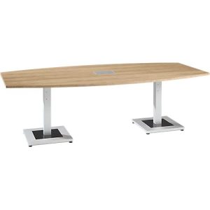 Konferenztisch, mit Tischanschlussfeld, bis 8 Personen, Boot, Standfuß, B 2400 x T 1200 x H 720-820 mm, Eiche Masonic/silber Konferenztisch, mit Tischanschlussfeld, bis 8 Personen, Boot, Standfuß, B 2400 x T 1200 x H 720-820 mm, Eiche Masonic/silber