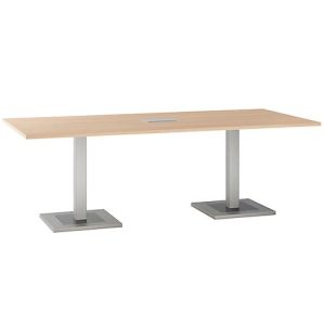 Konferenztisch, mit Tischanschlussfeld, bis 8 Personen, Rechteck, Standfuß, B 2200 x T 1000 x H 720-820 mm, Kirsche Romana/silber Konferenztisch, mit Tischanschlussfeld, bis 8 Personen, Rechteck, Standfuß, B 2200 x T 1000 x H 720-820 mm, Kirsche Romana/silber
