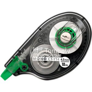 Korrekturroller Tombow MONO CT-YT4, seitliche Abrolltechnik, Bandmaße L 10 m x B 4,2 mm, zu 72 % aus Recycling-Kunststoff Korrekturroller Tombow MONO CT-YT4, seitliche Abrolltechnik, Bandmaße L 10 m x B 4,2 mm, zu 72 % aus Recycling-Kunststoff