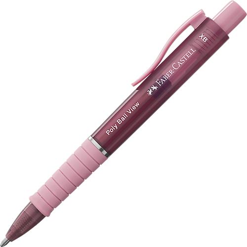 Kugelschreiber Faber-Castell Poly Ball View, Schreibfarbe blau, Strichbreite 0,6 mm, dokumentenecht, auswechselbare Mine, Gummigriff, rot