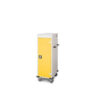 Laptopwagen mit Ladefunktion, 2-Punkt-Verriegelung, Feststellbremse, 10 Fächer, B 530 x T 1250 x H 500, gelb Laptopwagen mit Ladefunktion, 2-Punkt-Verriegelung, Feststellbremse, 10 Fächer, B 530 x T 1250 x H 500, gelb