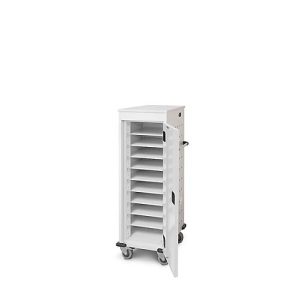 Laptopwagen mit Ladefunktion, 2-Punkt-Verriegelung, Feststellbremse, 10 Fächer, B 530 x T 1250 x H 500, lichtgrau Laptopwagen mit Ladefunktion, 2-Punkt-Verriegelung, Feststellbremse, 10 Fächer, B 530 x T 1250 x H 500, lichtgrau