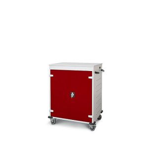 Laptopwagen mit Ladefunktion, 2-Punkt-Verriegelung, Feststellbremse, 16 Fächer, B 920 x T 500 x H 1060, weinrot