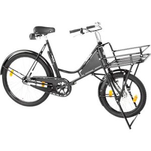 Lastenfahrrad, Rahmen Stahl, mit Vorderrad-Lastenträger, Vorderrad-Ständer, schwarz Lastenfahrrad, Rahmen Stahl, mit Vorderrad-Lastenträger, Vorderrad-Ständer, schwarz