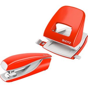 LEITZ® Bürolocher + Tischheftgerät SET, hellrot LEITZ® Bürolocher + Tischheftgerät SET, hellrot