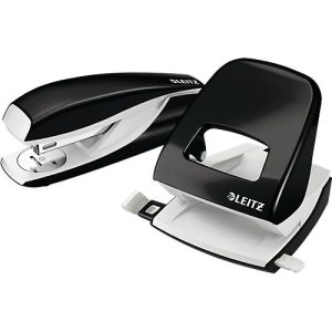 LEITZ® Bürolocher + Tischheftgerät SET, schwarz hochglanz LEITZ® Bürolocher + Tischheftgerät SET, schwarz hochglanz