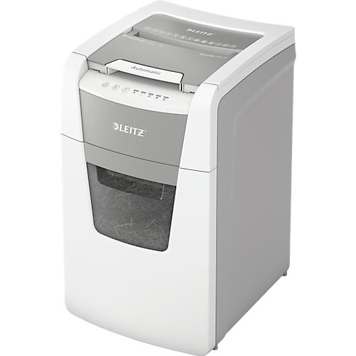 Leitz IQ Autofeed Office 150 Aktenvernichter P5, Vollautomatik, Mikroschnitt 2 x 15 mm, 44 l, 150 Blatt Schnittleistung, weiß