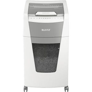 Leitz IQ Autofeed Office 300 Aktenvernichter P4, Vollautomatik, Partikelschnitt 4 x 30 mm, 60 lr, 300 Blatt Schnittleistung, mit Rollen, weiß