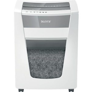 Leitz IQ Office Pro Aktenvernichter P4, Partikelschnitt 4 x 40 mm, 30 Liter, 20 Blatt Schnittleistung, Anti-Papierstau-Technologie, mit Rollen, weiß
