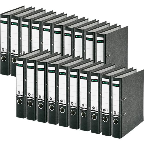 LEITZ® Ordner 1050, DIN A4, Rückenbreite 52 mm, Griffloch, geklebtes Rückenschild, Hartpappe, 20 Stück, schwarz