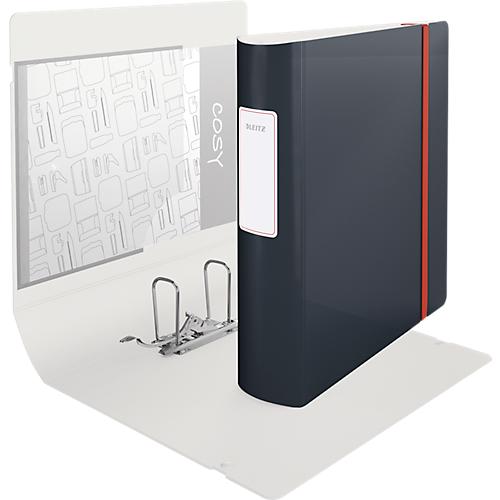 Leitz® Ordner 180° Active Cosy, A4, Rückenbreite 82 mm, 180°-Hebelmechanik, geklebtes Rückenschild & Gummiband, grau