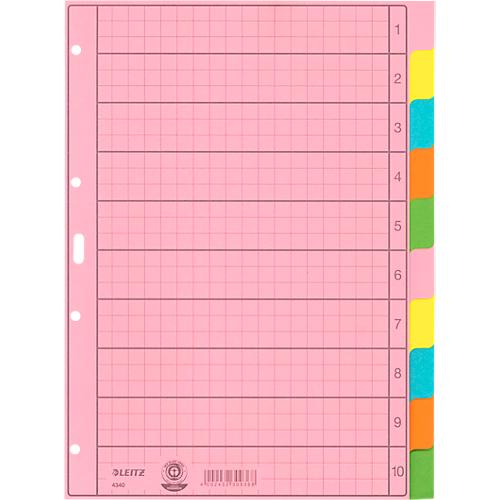Leitz Papierregister Blanko 4340, DIN A4, 5-farbig, bedruckbares Recyclingpapier