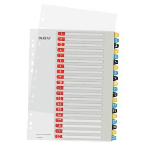 Leitz® Register Cosy, A4 Überbreite, beschreibbar, Universalllochung, austauschbares Deckblatt, Polypropylen, farbige Taben 1-20 Leitz® Register Cosy, A4 Überbreite, beschreibbar, Universalllochung, austauschbares Deckblatt, Polypropylen, farbige Taben 1-20
