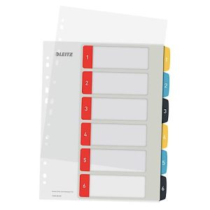 Leitz® Register Cosy, A4 Überbreite, beschreibbar, Universalllochung, austauschbares Deckblatt, Polypropylen, farbige Taben 1-6 Leitz® Register Cosy, A4 Überbreite, beschreibbar, Universalllochung, austauschbares Deckblatt, Polypropylen, farbige Taben 1-6