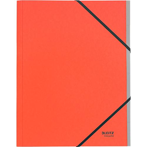 Leitz® Sammelmappe Recycle, A4, 6 Fächer mit Blanko-Taben, Inhaltsverzeichnis, Gummibandverschluss, 100 % recycelbar, Karton, rot