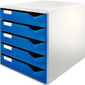 LEITZ® Schubladenbox, 5 Schübe, DIN A4, Polystyrol, lichtgrau/blau LEITZ® Schubladenbox, 5 Schübe, DIN A4, Polystyrol, lichtgrau/blau