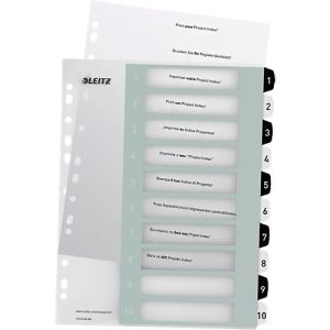 Leitz WOW Register, Kunststoff, schwarz-weiß, DIN A4, Überbreite, 1-10, 10 Taben, transparent