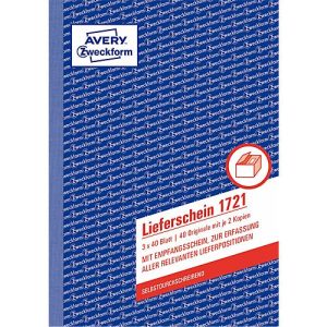 Lieferscheine Avery Zweckform 1721, mit Empfangsschein, Format A5, 1 Buch mit 3 x 40 Blatt, FSC®-Papier, weiß/gelb/rosa Lieferscheine Avery Zweckform 1721, mit Empfangsschein, Format A5, 1 Buch mit 3 x 40 Blatt, FSC®-Papier, weiß/gelb/rosa