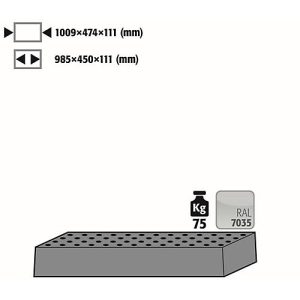 Lochblecheinsatz Standard für asecos Sicherheitsschränke der Q30, Q90 und S90 Serie, Stahlblech, lichtgrau, B 1009 x T 474 x H 111 mm, bis 75 kg