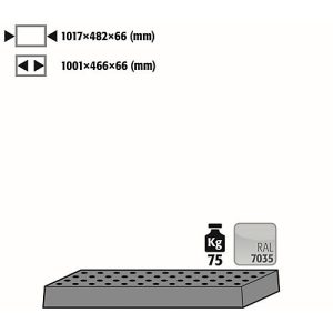 Lochblecheinsatz Standard für asecos Sicherheitsschränke der Q30, Q90 und S90 Serie, Stahlblech, lichtgrau, B 1017 x T 482 x H 66 mm, bis 75 kg