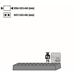 Lochblecheinsatz Standard für asecos Sicherheitsschränke der UB90 Serie, Stahlblech, lichtgrau, B 950 x T 345 x H 66 mm, bis 75 kg