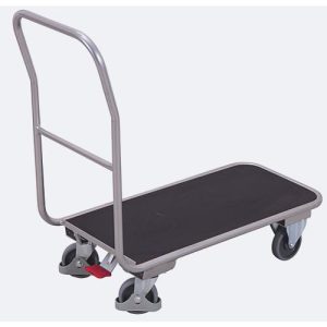 Magazinwagen, Aluminium/Siebdruckplatte, alusilber/Dunkelbraun, L 845 x B 440 mm, mit Querrohr, TPE-Rollen mit EasySTOP, bis 200 kg Magazinwagen, Aluminium/Siebdruckplatte, alusilber/Dunkelbraun, L 845 x B 440 mm, mit Querrohr, TPE-Rollen mit EasySTOP, bis 200 kg