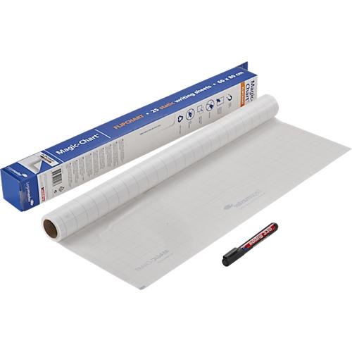 Magic Charts Legamaster, für Flipcharts, kariert, selbstklebend & beschreibbar, inkl. Permanentmarker, L 800 x B 600 mm, 100 % recyclingfähig, Polypropylen, weiß, 25 Blatt
