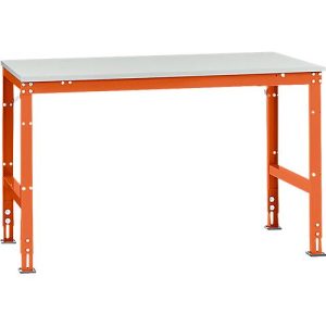 Manuflex Arbeitstisch UNIVERSAL Standard, 1500 x 1000 mm, Melamin lichtgrau, rotorange Manuflex Arbeitstisch UNIVERSAL Standard, 1500 x 1000 mm, Melamin lichtgrau, rotorange