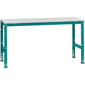 Manuflex Grundtisch UNIVERSAL Standard, Tischplatte Melamin, 1750×800, wasserblau