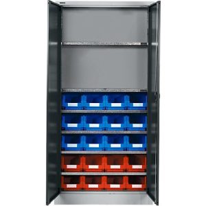 Materialschrank mit 20 Sichtlagerkästen LF 321, H 1935 mm, weißaluminium/anthrazitgrau Materialschrank mit 20 Sichtlagerkästen LF 321, H 1935 mm, weißaluminium/anthrazitgrau