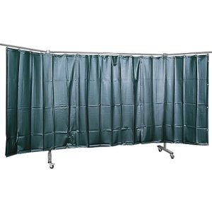 Mobile Schweißerschutzwand, 3-teilig, 0,4 mm starke Folie, EN ISO 25980, B 3800 x H 1920 mm, blau/dunkelgrün Mobile Schweißerschutzwand, 3-teilig, 0,4 mm starke Folie, EN ISO 25980, B 3800 x H 1920 mm, blau/dunkelgrün