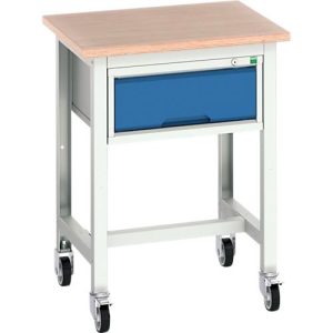 Mobile Werkbank Bott verso, Multiplex-Platte, mit Querstrebenset, 1 Schublade, B 700 x T 600 x H 930 mm, Lichtgrau / Enzianblau Mobile Werkbank Bott verso, Multiplex-Platte, mit Querstrebenset, 1 Schublade, B 700 x T 600 x H 930 mm, Lichtgrau / Enzianblau