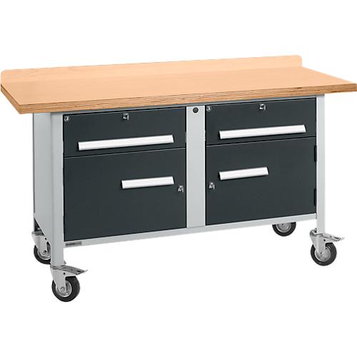 Mobile Werkbank Schäfer Shop Select PWi 150-0, Buche Multiplexplatte, bis 400 kg, B 1500 x T 700 x H 840 mm
