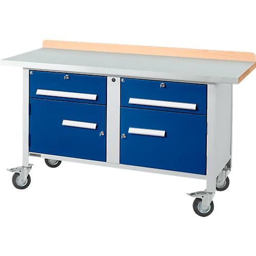 Mobile Werkbank Schäfer Shop Select PWi 150-0, ESD, Buche Multiplexplatte, mit Stahlabdeckung, bis 400 kg, B 1500 x T 700 x H 840 mm