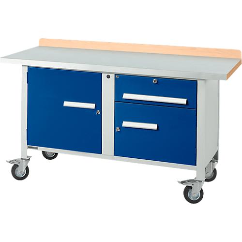 Mobile Werkbank Schäfer Shop Select PWi 150-3, ESD, Buche-Dekor Multiplexplatte, mit Stahlabdeckung, bis 400 kg, B 1500 x T 700 x H 840 mm