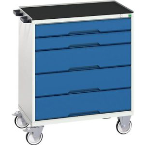 Mobiler Schubladenschrank Bott verso, 5 Schübe, bis 50 kg je Schub, Vollauszug, B 800 x T 550 x H 965 mm, Stahlblech, Grau-Blau Mobiler Schubladenschrank Bott verso, 5 Schübe, bis 50 kg je Schub, Vollauszug, B 800 x T 550 x H 965 mm, Stahlblech, Grau-Blau