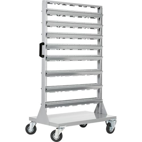 Mobiles Kleinteilemagazin Schäfer Shop Select, 2-seitig bestückbar, ohne Sichtlagerkästen, B 825 x T 550 x H 1450 mm, Stahl, grau