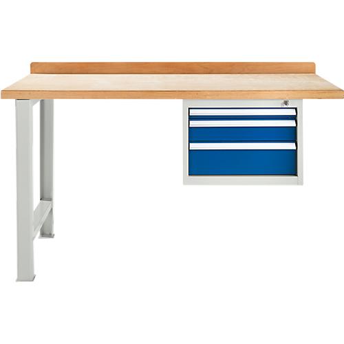 Modulare Werkbank Schäfer Shop Select, Anbaueinheit, Buche Multiplexplatte, bis 500 kg, B 1500 x T 700 x H 840 mm, Lichtgrau ral 7035/Enzianblau ral 5010