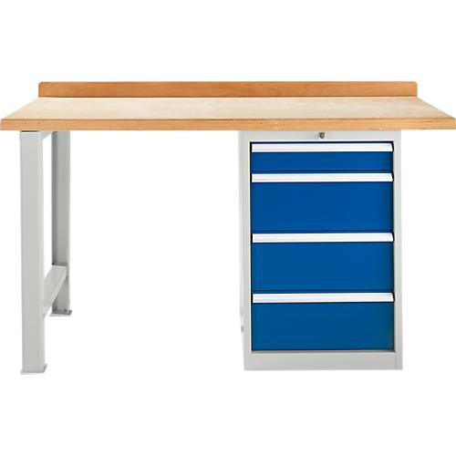 Modulare Werkbank Schäfer Shop Select, Grundeinheit, Buche Multiplexplatte, bis 500 kg, B 1500 x T 700 x H 840 mm, Lichtgrau ral 7035/Enzianblau ral 5010