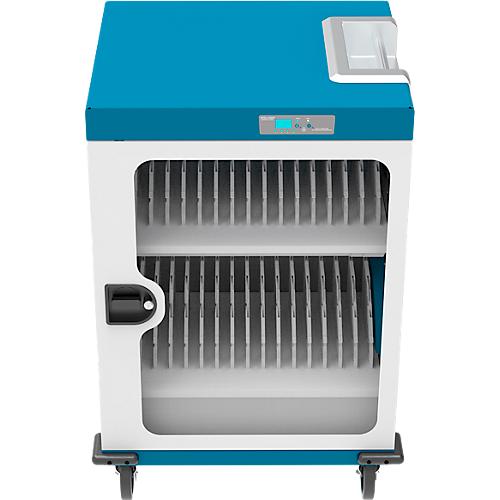 Notebook-Ladewagen Good Connections GEMMA N32, für 32 Geräte, Schuko-Buschen, abschließbar, Leistung 3680 W, weiß-blau