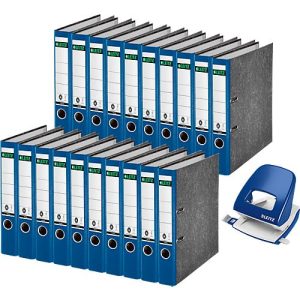 Ordner Leitz 1050, Rückenbreite 52 mm, 20 Stück + Locher Leitz 5008, 3 mm/30 Blatt, blau Ordner Leitz 1050, Rückenbreite 52 mm, 20 Stück + Locher Leitz 5008, 3 mm/30 Blatt, blau