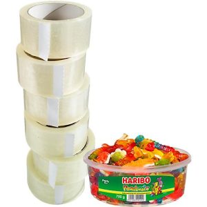 Packband Nopi Classic, 12 Rollen, Rolle 66 m lang, transparent + GRATIS Dose Haribo Phantasia Packband Nopi Classic, 12 Rollen, Rolle 66 m lang, transparent + GRATIS Dose Haribo Phantasia