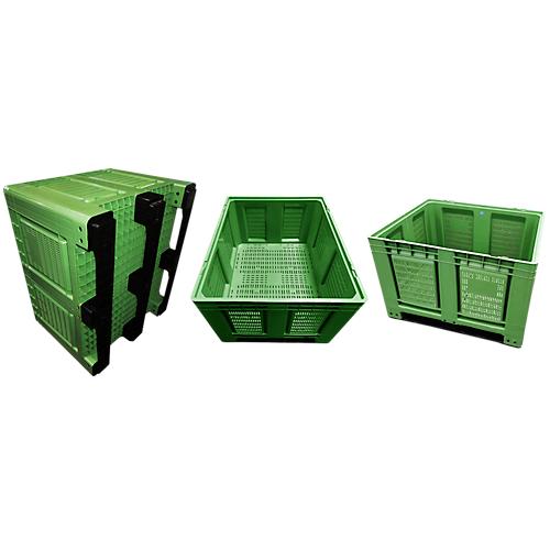 Palettenbehälter Big Box FP-FBO1210K, 680 l, B 1200 x T 1000 x H 790 mm, perforiert, hellgrün, 3 Kufen, bis 450 kg
