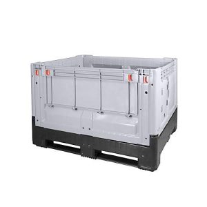 Palettenbox Big Box 670 l, B 1200 x T 1000 x H 800 mm, geschlossen, klappbar, silbergrau, 3 Kufen Palettenbox Big Box 670 l, B 1200 x T 1000 x H 800 mm, geschlossen, klappbar, silbergrau, 3 Kufen